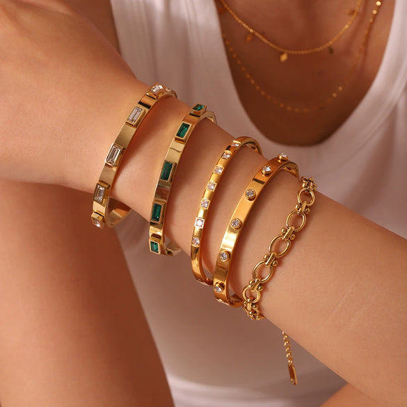 Wholesale Women's Handmade Diamond Buckle Stackable Bracelet In Stainless Steel