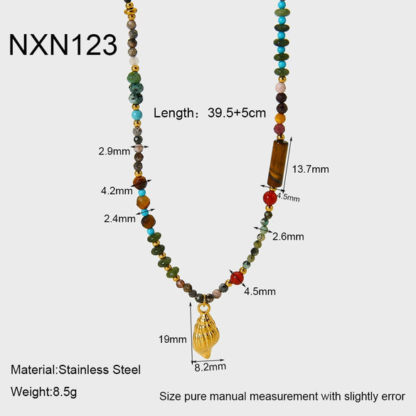 Wholesale Women's Handmade Electroplated Geometric Conch Pendant Stainless Steel Ball Chain Necklace
