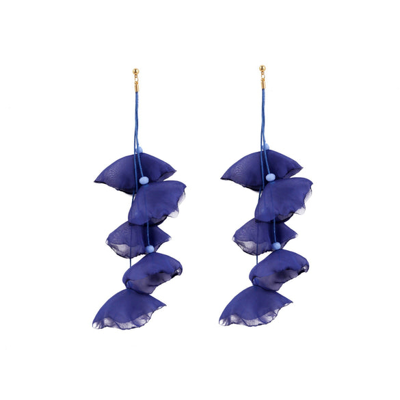 Wholesale Women's Handmade Fabric Flower Exaggerated Large Long Tassel Earrings Sweet Style