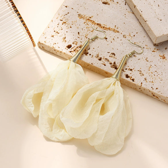 Wholesale Women's Handmade Fabric Flower Exaggerated Large Long Tassel Earrings Sweet Style