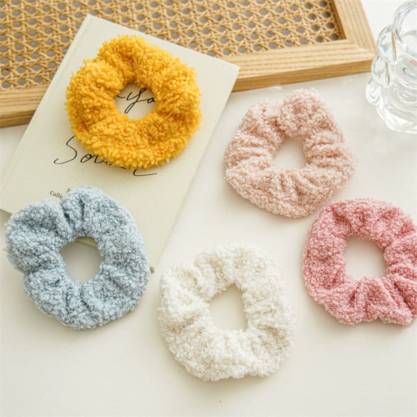 Wholesale Women's Handmade Fabric Teddy Velvet Elastic Hair Ring Headdress In Colorful Large Intestine Shape