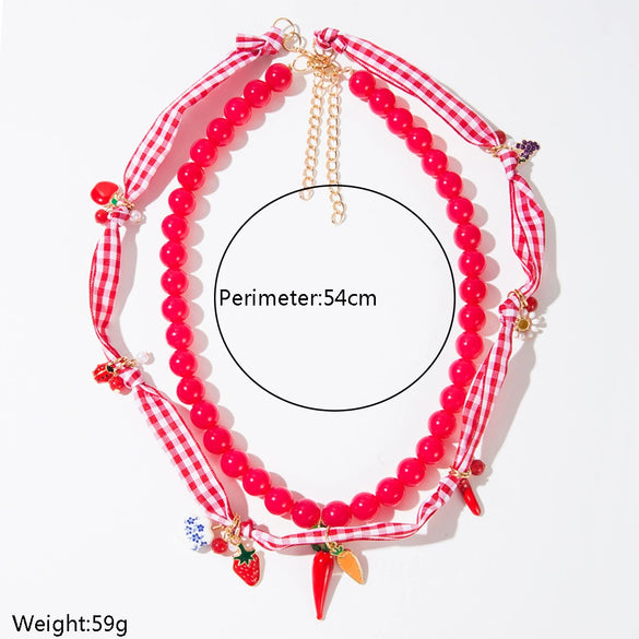 Wholesale Women's Handmade Fruit Pattern Cloth And Alloy Pendant Multilayered Necklace