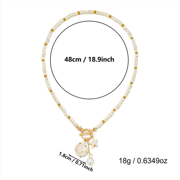 Wholesale Women's Handmade Geometric Alloy Seed Bead Necklace With Shell Conch And Starfish Pendant