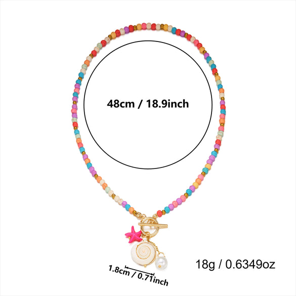 Wholesale Women's Handmade Geometric Alloy Seed Bead Necklace With Shell Conch And Starfish Pendant