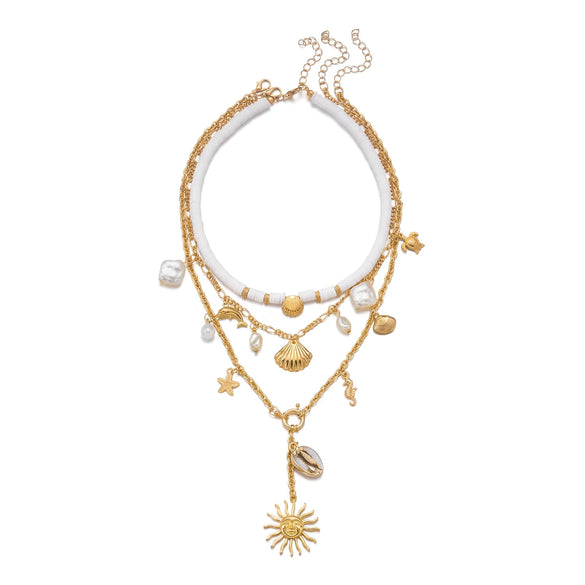Wholesale Women's Handmade Geometric Alloy Shell Starfish Pendant Multilayered Clavicle Necklace Casual Minimalist Jewelry