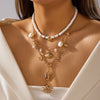 Wholesale Women's Handmade Geometric Alloy Shell Starfish Pendant Multilayered Clavicle Necklace Casual Minimalist Jewelry