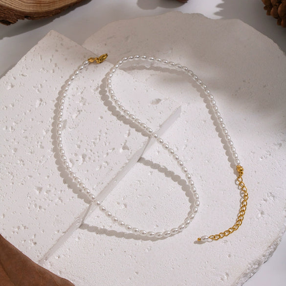 Wholesale Women's Handmade Geometric Beaded Pearl Necklace With 18K Real Gold Plating In Palace And Minimalist Style