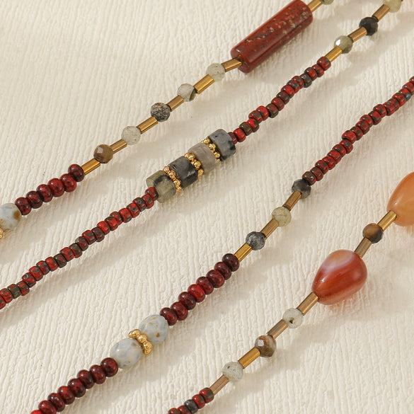 Wholesale Women's Handmade Geometric Czech Beads Red Agate Red Stone Copper Pendant Necklace