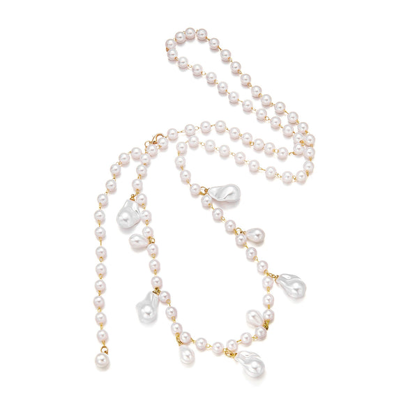 Wholesale Women's Handmade Geometric Fake Pearl Long Doublelayer Sweater Chain Necklace