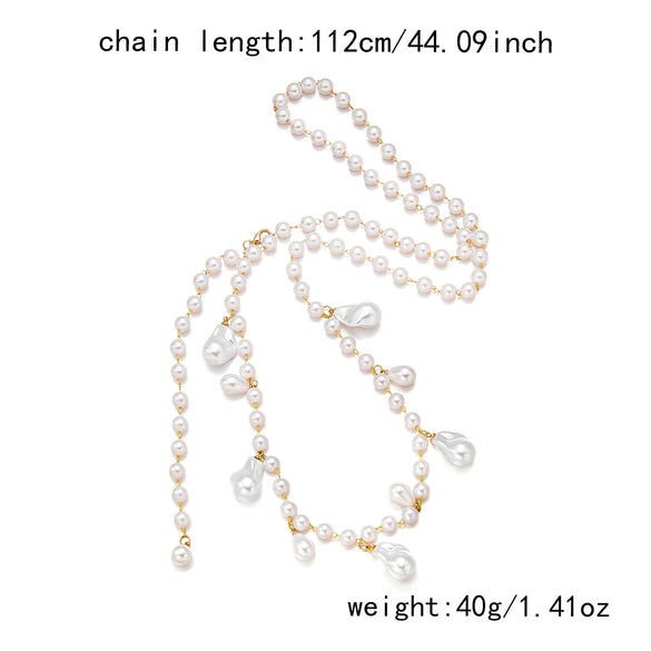 Wholesale Women's Handmade Geometric Fake Pearl Long Doublelayer Sweater Chain Necklace