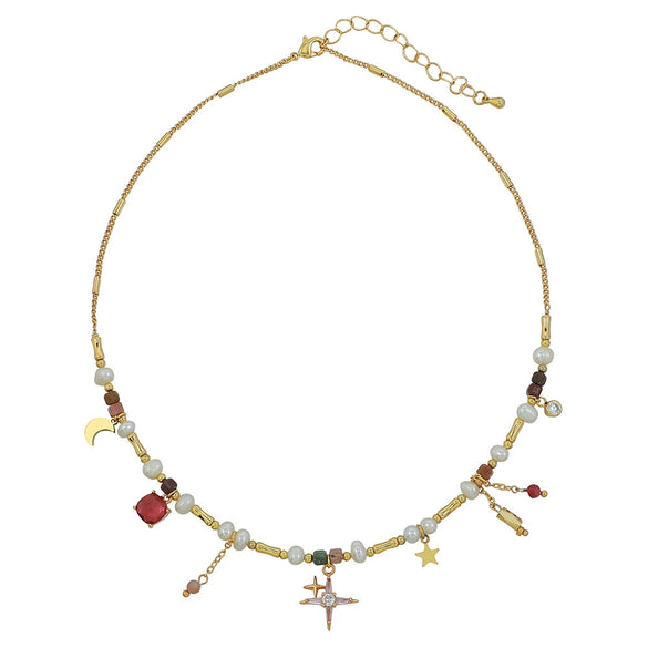 Wholesale Women's Handmade Geometric Freshwater Pearl Zircon Copper Tourmaline Clavicle Necklace