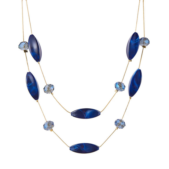 Wholesale Women's Handmade Geometric Marble Resin And Alloy Beaded Doublelayer Necklace
