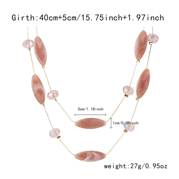 Wholesale Women's Handmade Geometric Marble Resin And Alloy Beaded Doublelayer Necklace