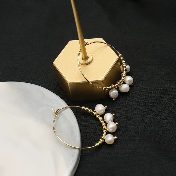 Wholesale Women's Handmade Geometric Pearl Earrings With Original Design