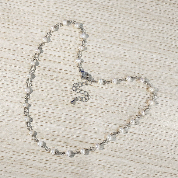 Wholesale Women's Handmade Geometric Pearl Necklace With Water Wave Chain And Real Gold Plating