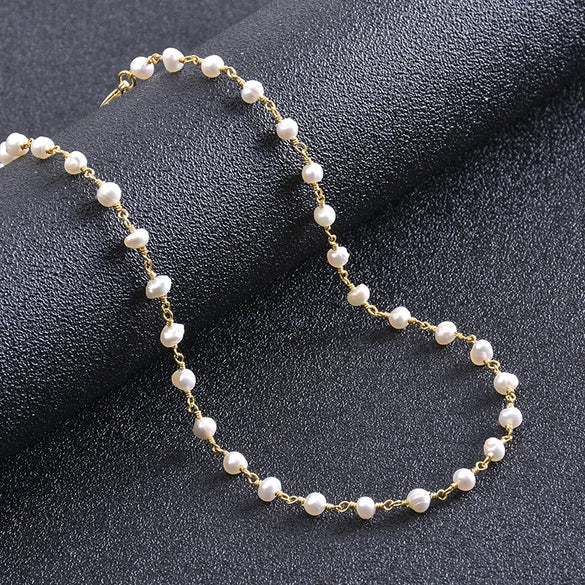 Wholesale Women's Handmade Geometric Pearl Necklace With Water Wave Chain And Real Gold Plating