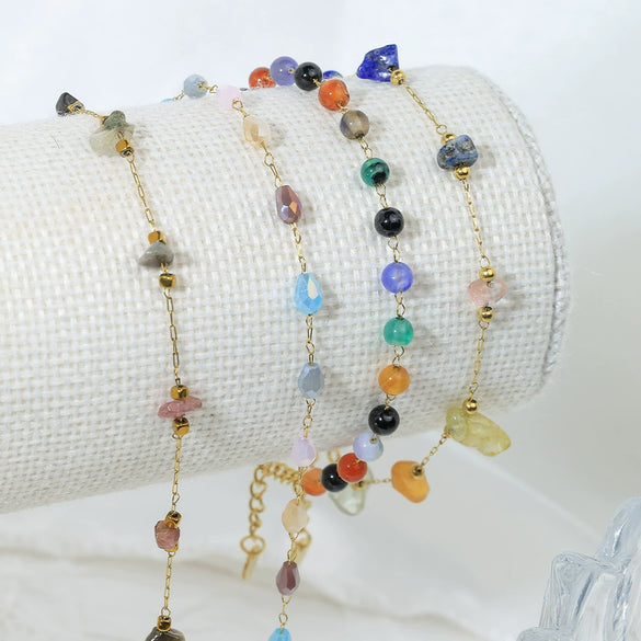 Wholesale Women's Handmade Geometric Stainless Steel Crystal Beaded Bracelet Jewelry