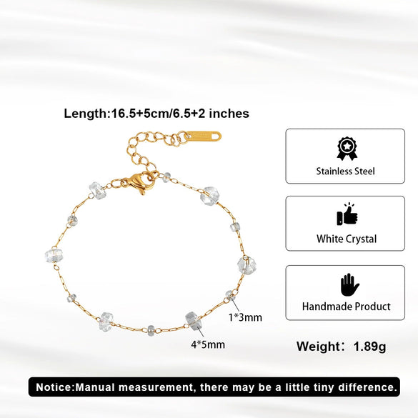Wholesale Women's Handmade Geometric Stainless Steel 18K Gold Plated Crystal Crushed Stone Chain Bracelet