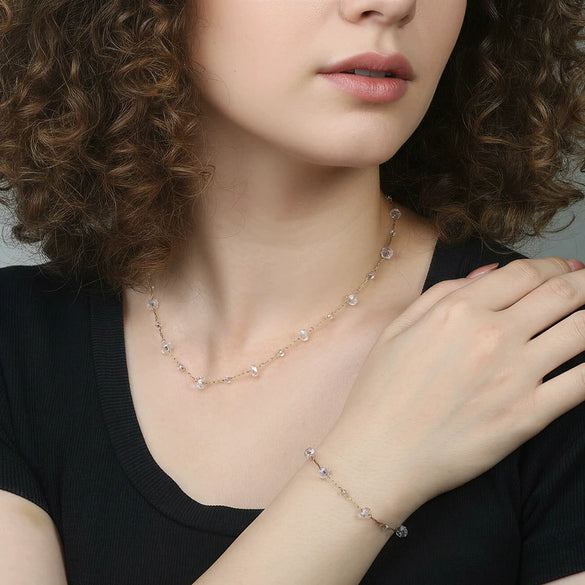 Wholesale Women's Handmade Geometric Stainless Steel 18K Gold Plated Crystal Crushed Stone Chain Bracelet