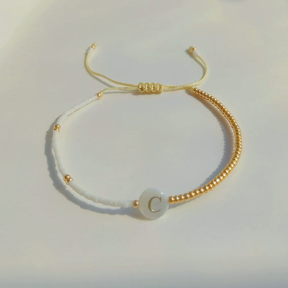 Wholesale Women's Handmade Glass Glaze Letter Geometric Beaded Bracelet