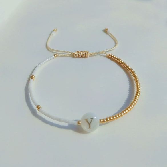 Wholesale Women's Handmade Glass Glaze Letter Geometric Beaded Bracelet