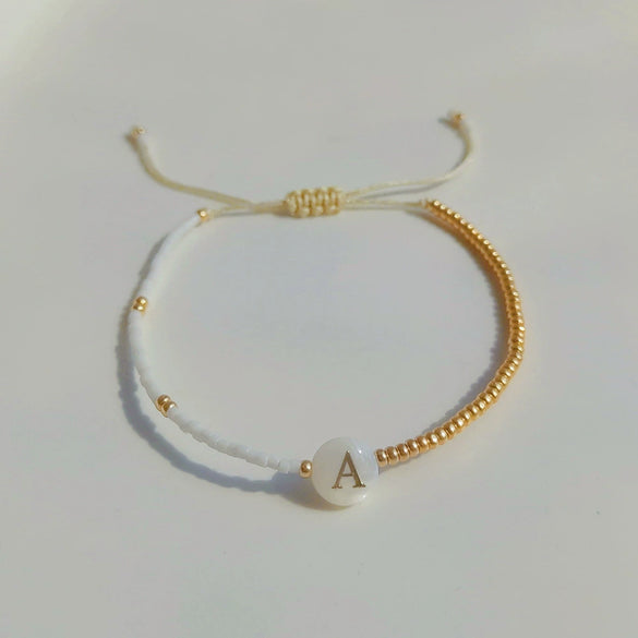Wholesale Women's Handmade Glass Glaze Letter Geometric Beaded Bracelet