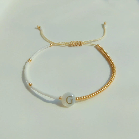 Wholesale Women's Handmade Glass Glaze Letter Geometric Beaded Bracelet