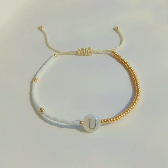 Wholesale Women's Handmade Glass Glaze Letter Geometric Beaded Bracelet