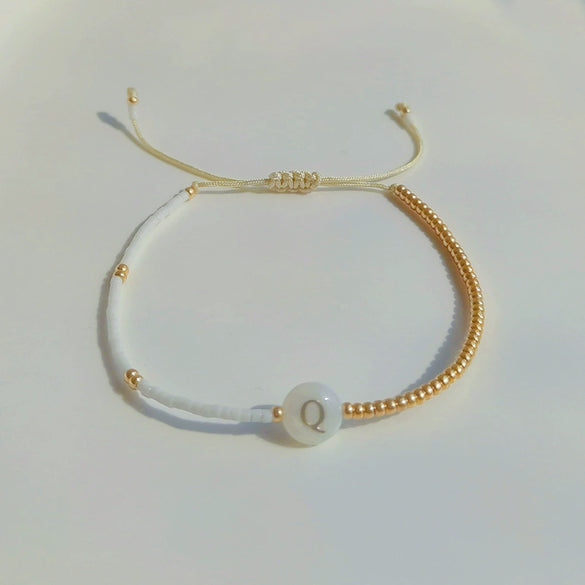 Wholesale Women's Handmade Glass Glaze Letter Geometric Beaded Bracelet