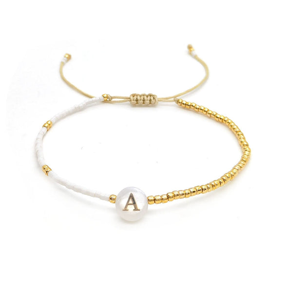 Wholesale Women's Handmade Glass Glaze Letter Geometric Beaded Bracelet