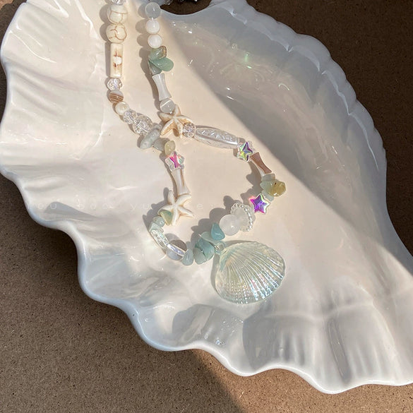 Wholesale Women's Handmade Imitation Pearl And Acrylic Starfish Clavicle Necklace