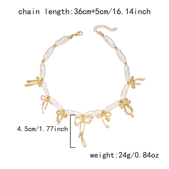 Wholesale Women's Handmade Imitation Pearl And Alloy Splicing Bow Necklace Choker In Casual Style