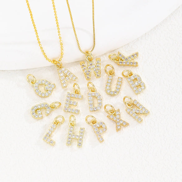 Wholesale Women's Handmade Jewelry Copper Letter Pendant Necklace With Micropaved Zircon