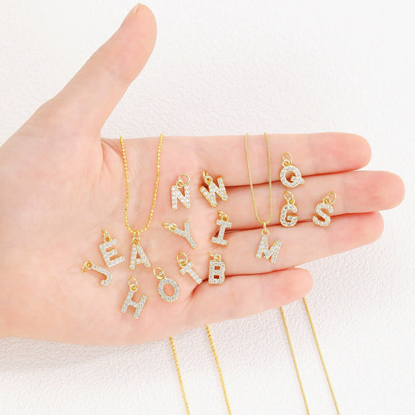 Wholesale Women's Handmade Jewelry Copper Letter Pendant Necklace With Micropaved Zircon