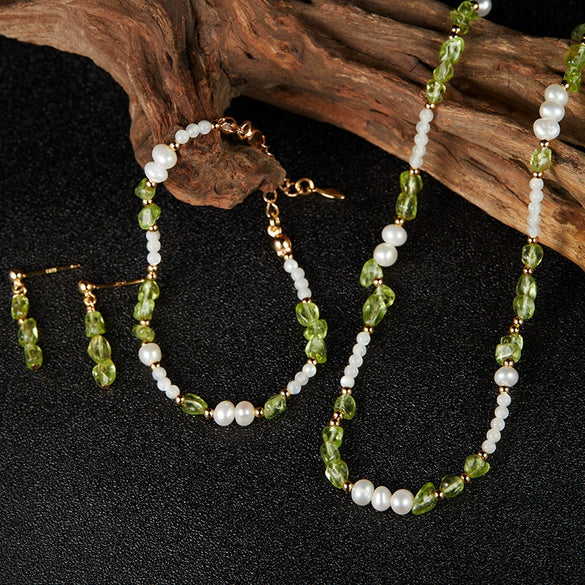 Wholesale Women's Handmade Light Luxury S925 Sterling Silver Natural Olivine Color Geometric Earrings