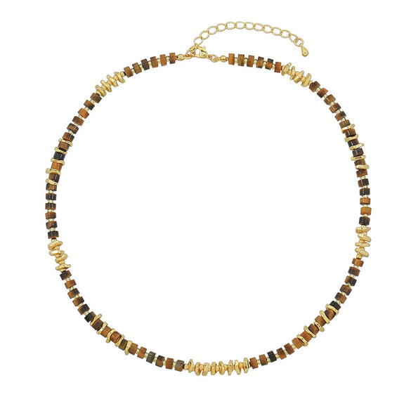 Wholesale Women's Handmade Maillard Style Geometric Tiger Eye Stone Crystal Copper Resin Beaded Necklace With Pendant And Chain