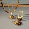 Wholesale Women's Handmade Maillard Style Geometric Tiger Eye Stone Crystal Copper Resin Beaded Necklace With Pendant And Chain