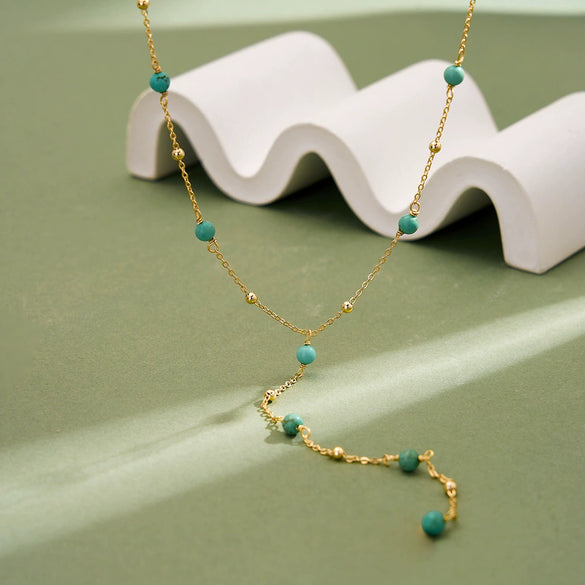 Wholesale Women's Handmade Minimalist Geometric Turquoise Yshaped Clavicle Necklace In 925 Silver With Electroplating