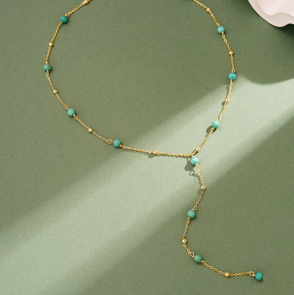 Wholesale Women's Handmade Minimalist Geometric Turquoise Yshaped Clavicle Necklace In 925 Silver With Electroplating
