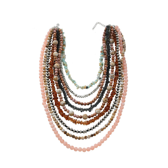 Wholesale Women's Handmade Multilayer Beaded Clavicle Chain Necklace With Artificial Crystal And Alloy Geometric Pattern Snake Bone Chain Style