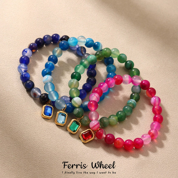 Wholesale Women's Handmade Natural Agate And Stainless Steel Geometric Pattern Electroplated Bracelet