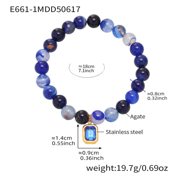 Wholesale Women's Handmade Natural Agate And 316L Stainless Steel Geometric Style Elastic Cord Bracelet With Electroplating