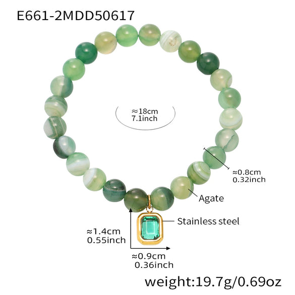 Wholesale Women's Handmade Natural Agate Beaded Elastic Cord Bracelet With Geometric Pattern Stainless Steel Material And Electroplating Processing