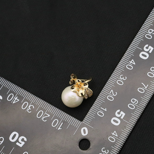 Wholesale Women's Handmade Natural Freshwater Pearl Earrings With Micro Inlaid White Zircon And Flower Design