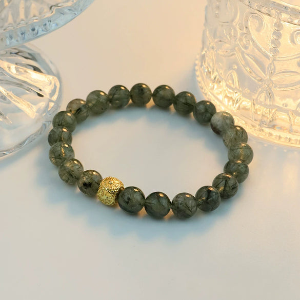Wholesale Women's Handmade Natural Hair Crystal Geometric Pattern Bracelet Goldplated