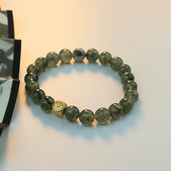 Wholesale Women's Handmade Natural Hair Crystal Geometric Pattern Bracelet Goldplated