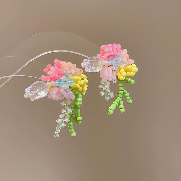 Wholesale Women's Handmade Plastic And Resin Flowershaped Tassel Earrings Little Fresh Style