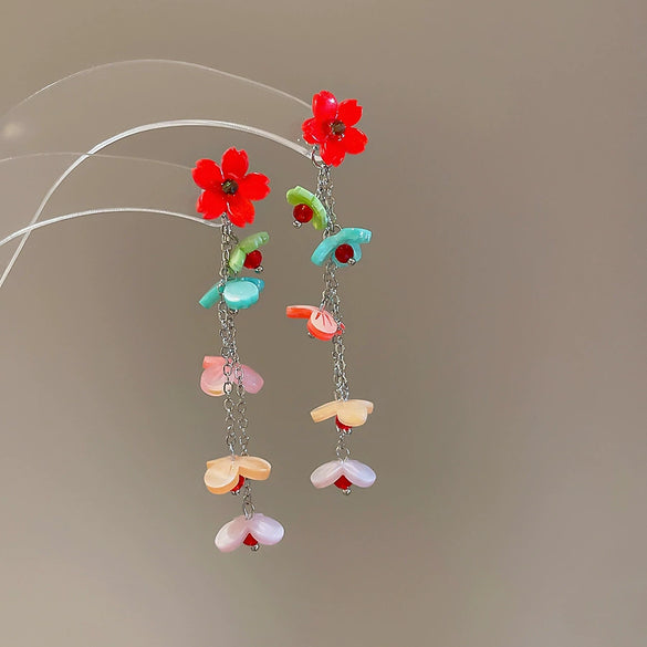 Wholesale Women's Handmade Plastic And Resin Flowershaped Tassel Earrings Little Fresh Style