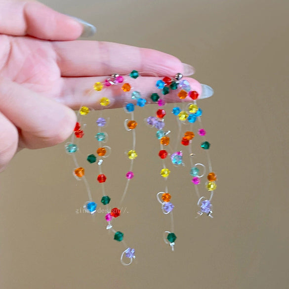 Wholesale Women's Handmade Plastic And Resin Flowershaped Tassel Earrings Little Fresh Style