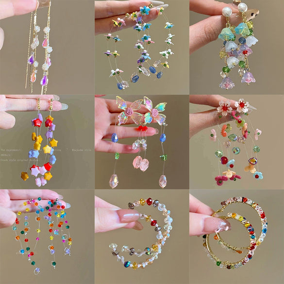 Wholesale Women's Handmade Plastic And Resin Flowershaped Tassel Earrings Little Fresh Style
